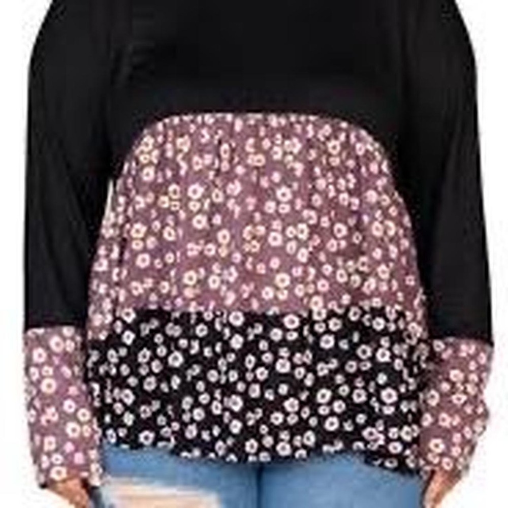 Haptics brand black floral pattern color block babydoll shirt